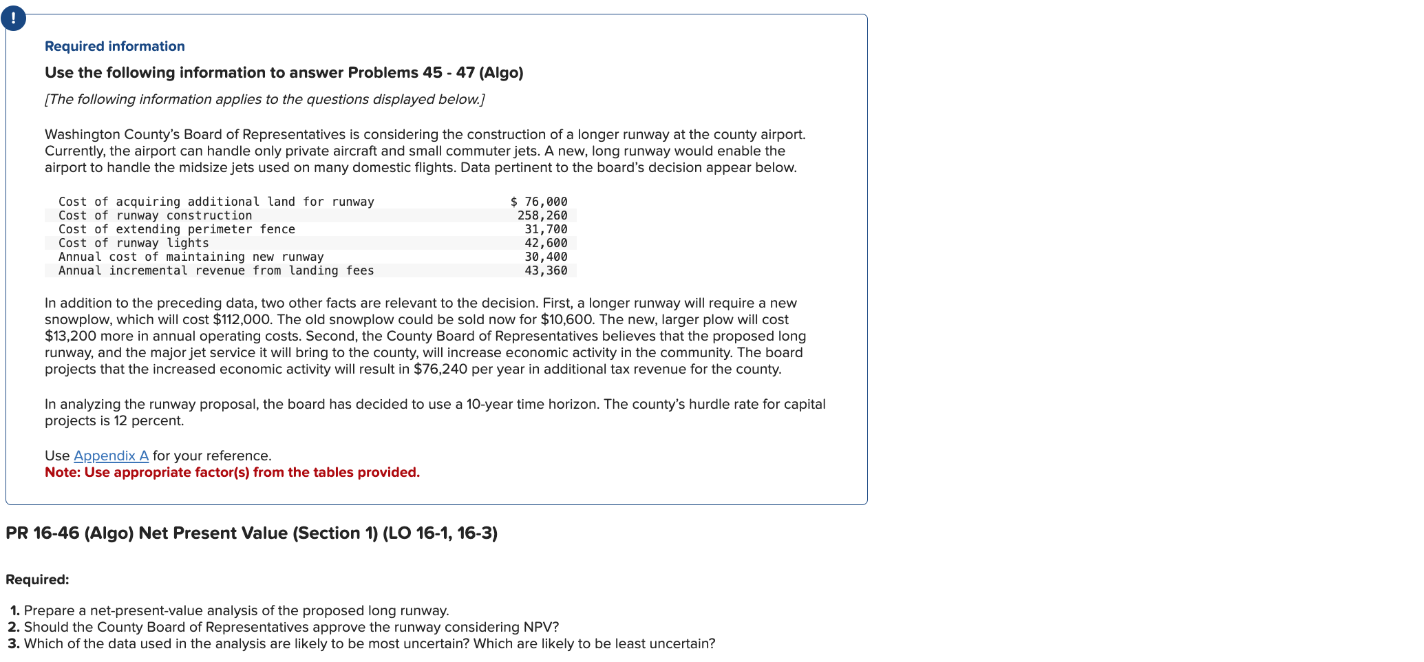 Required information Use the following information to answer Problems 45 -