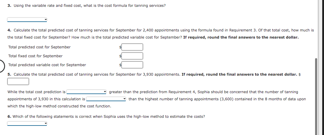 3. Using the variable rate and fixed cost, what is the