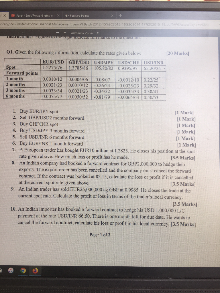  Forex . Spot/Forward rates an. X Forward Points x + brary/SSE-3/International