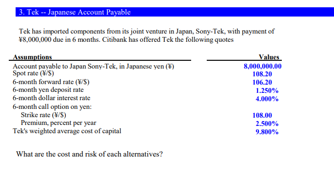  3. Tek -- Japanese Account Payable Tek has imported components from