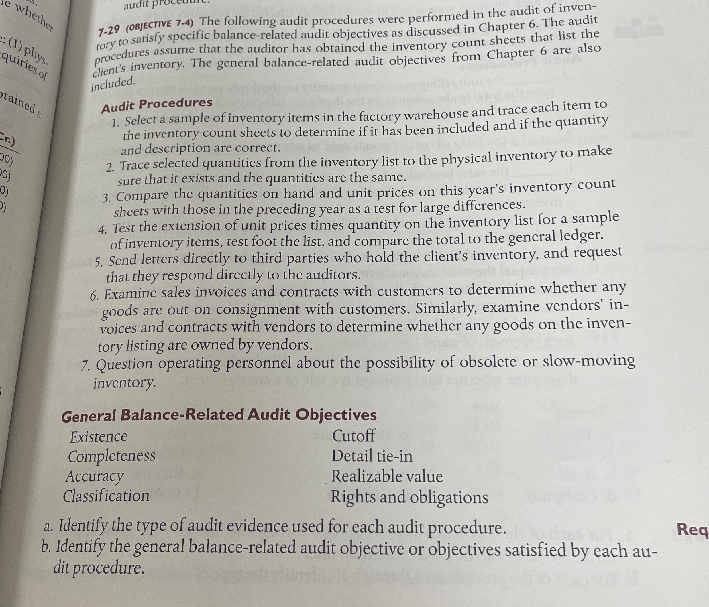  7-29(OBJECTVE 7-4) The following audit procedures were performed in the audit