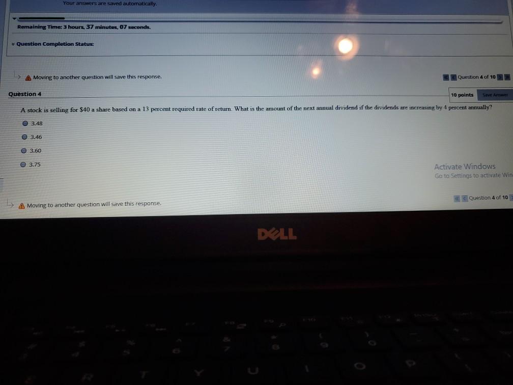  Your answers are saved automatically. Remaining Time: 3 hours, 37 minutes,