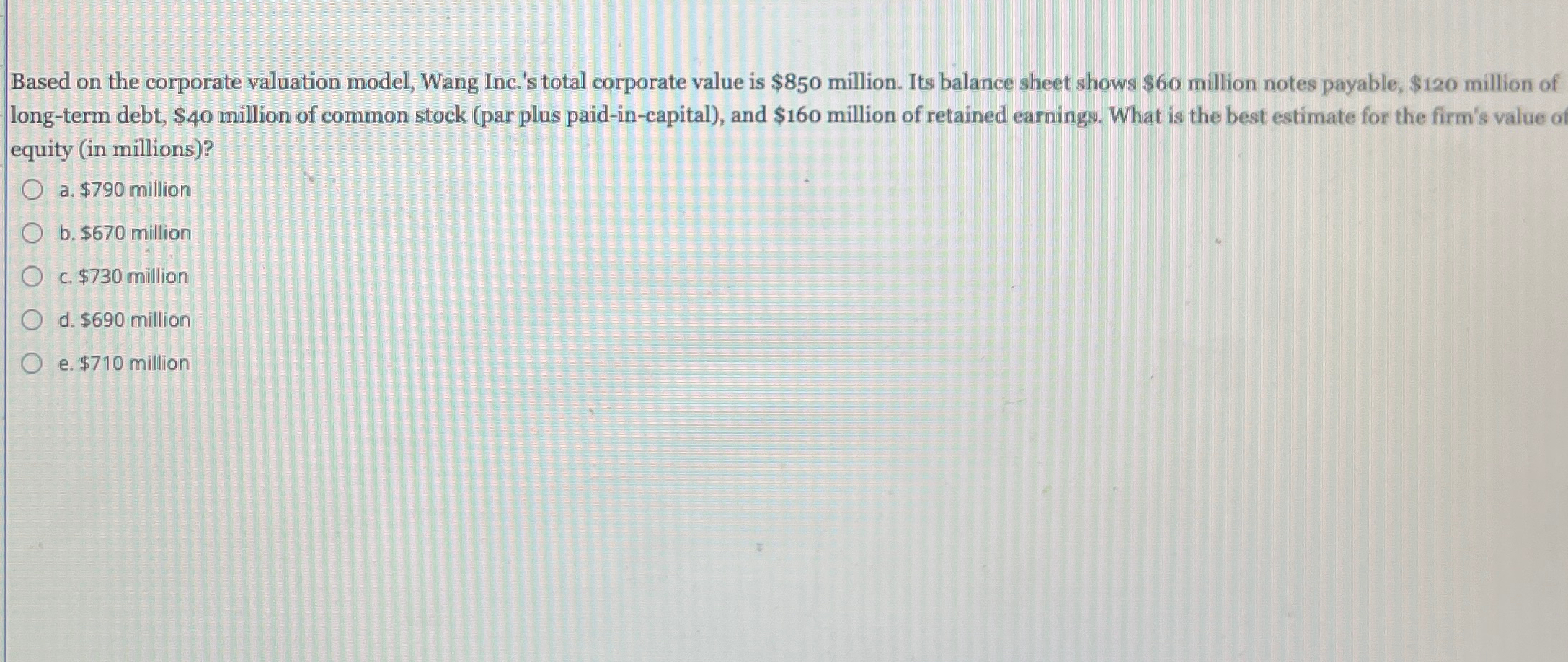  Based on the corporate valuation model, Wang Inc.'s total corporate value