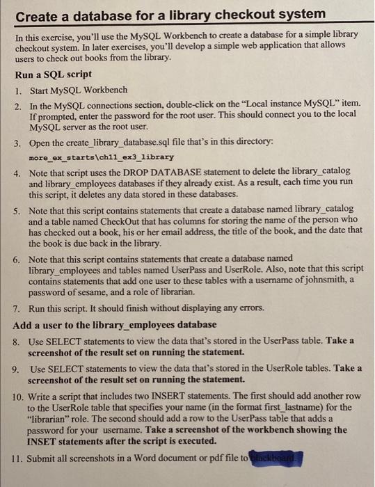  Create a database for a library checkout system In this exercise,