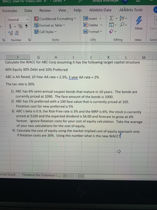 How do I answer the questions in excel WACC Shell for Video2.xlsx