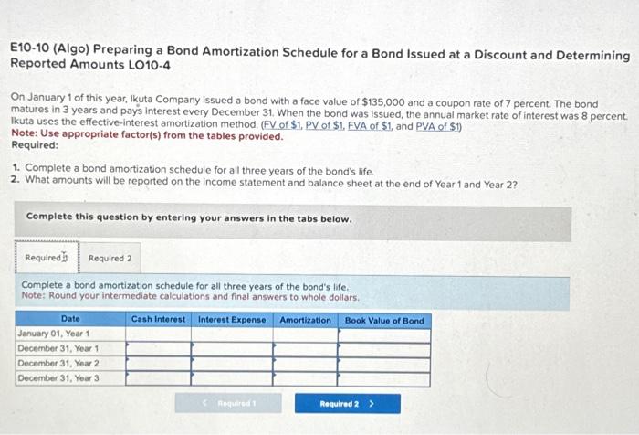  E10-10 (Algo) Preparing a Bond Amortization Schedule for a Bond Issued