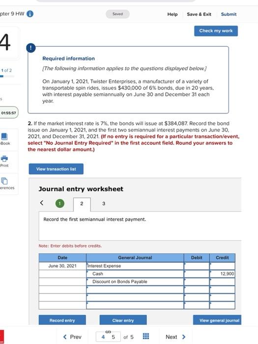  apter 9 HW Saved Help Save & Exit Submit Check my