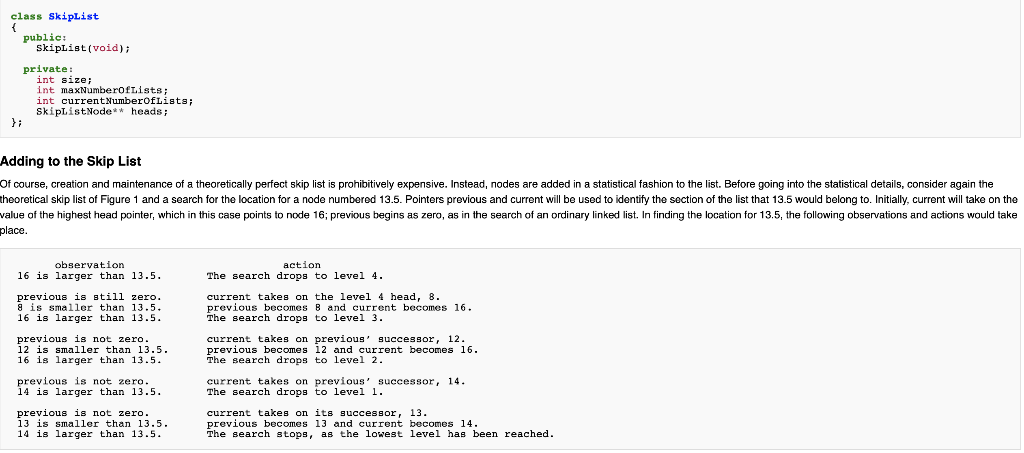 here is start code skiplistnode.h and .cpp need c++ format ************************************************************************************ #include