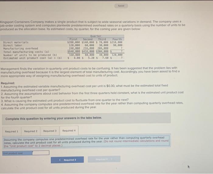 plantwide predetermined overhead rates on a quarterly basis using the number of