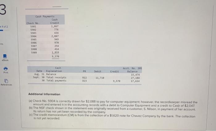 $27,336 cash balance b. Check No. 3031 for $1.250, Check No. 3065