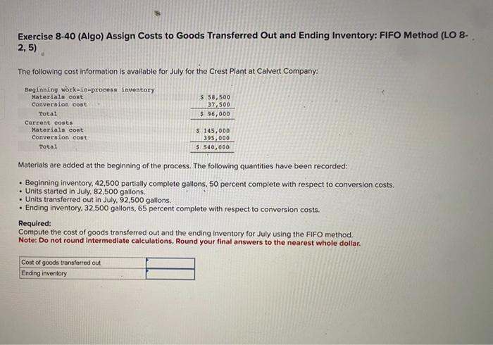  Exercise 8-39 (Algo) Compute Costs per Equivalent Unit: FIFO Method (LO