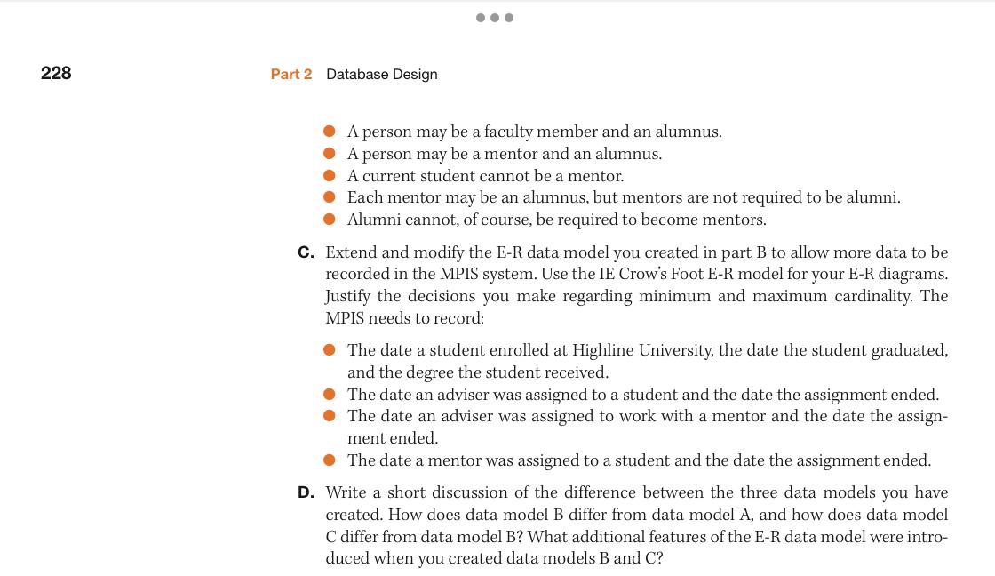  Chapter 5 Data Modeling with the Entity-Relationship Model 227 A. Draw