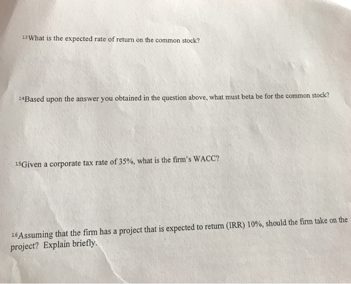 above what must the beta be Given the corporate tax rate what