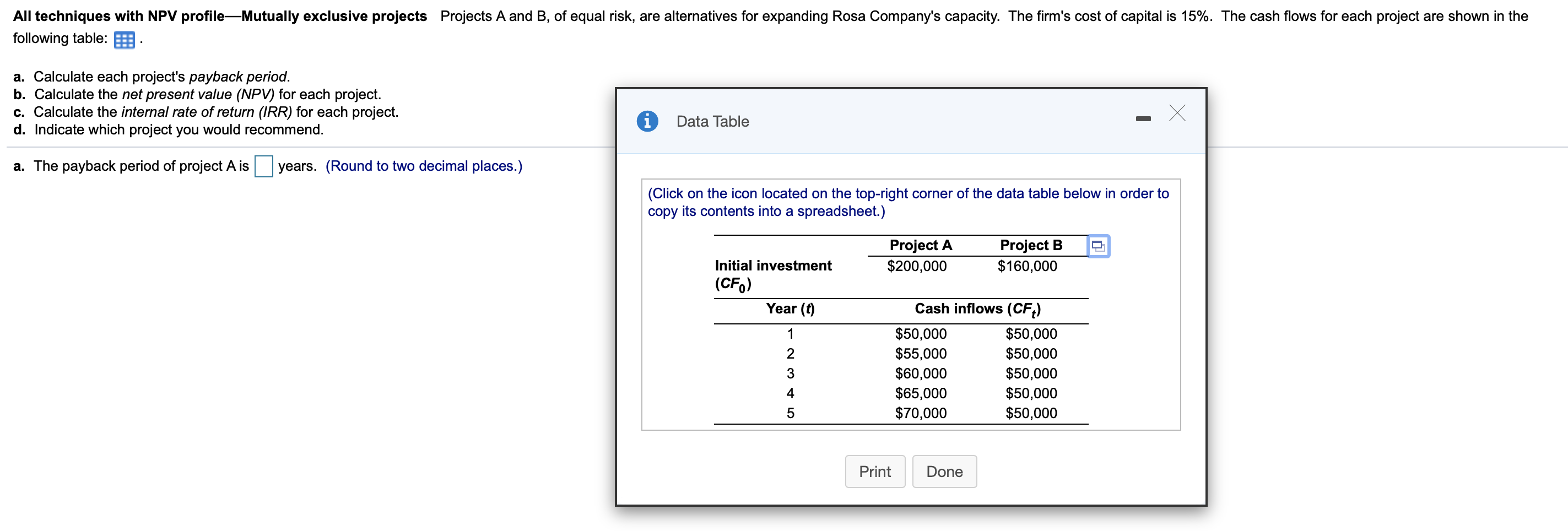  All techniques with NPV profileMutually exclusive projects Projects A and B,