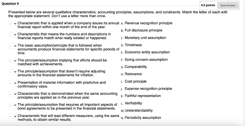 Question 9 4.5 points Save Answer Presented below are several qualitative