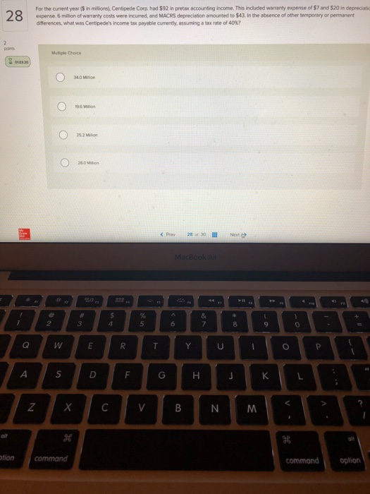  For the current year ($ in millions), Centipede Corp had $92