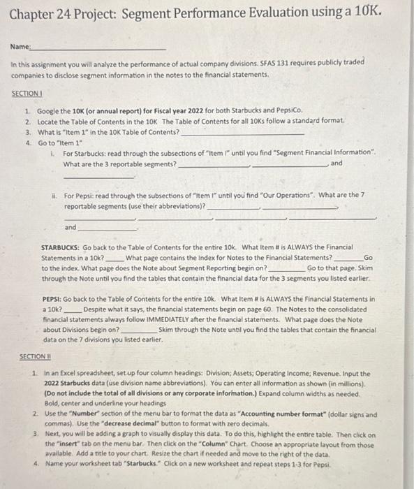fill in the blanks and make a spreadsheet for section 2&3 Chapter