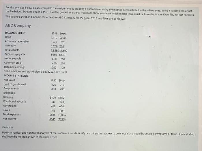 below, please complete the assignment by creating a spreadsheet using the method