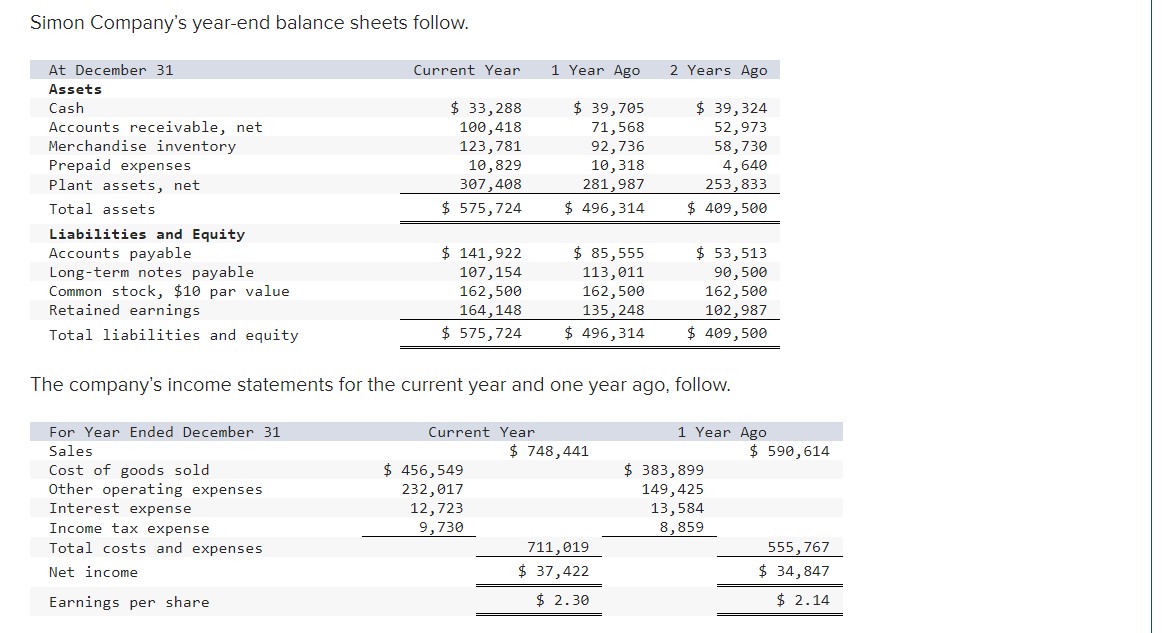  (3-a) Compute times interest earned for the current year and one
