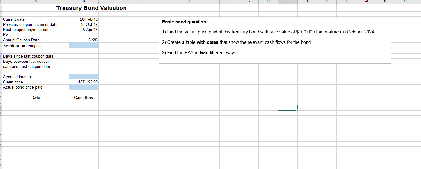 plz show steps in excel thanks Treasury Bond Valuation Basic bond question