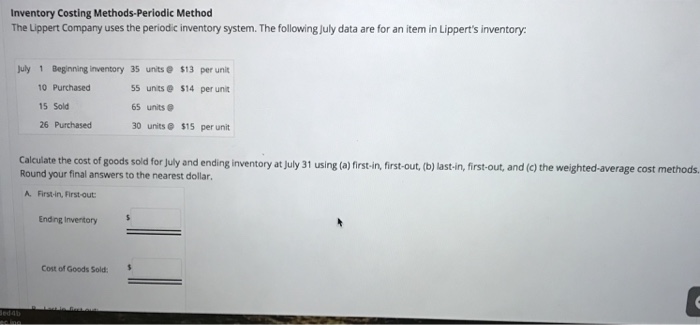  Please answer this question Inventory Costing Methods-Periodic Method The Lippert Company