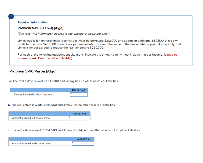  ! Required information Problem 5-60 (LO 5-3) (Algo) [The following information