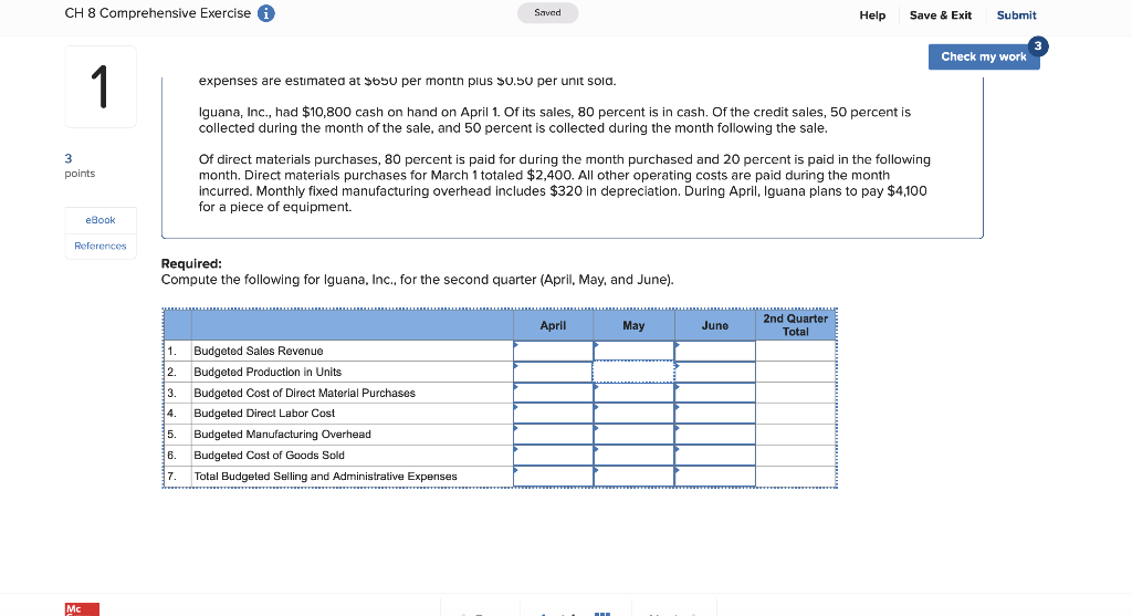 Check my work 1 3 points Required information [The following information applies