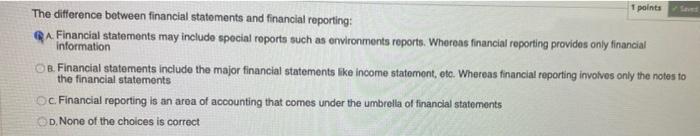  Information points The difference between financial statements and financial reporting: QA.