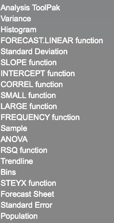 Key Terms Questions Analysis ToolPak Variance Histogram FORECAST.LINEAR function Standard Deviation SLOPE