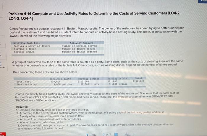  chee Problem 4-14 Compute and Use Activity Rates to Determine the