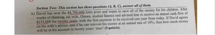  Section Two: This section has three questions (A, B, C), answer