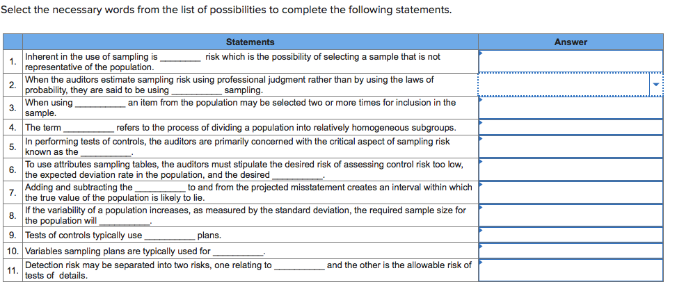  Options: allowance for sampling risk analytical procedures attributes sampling increase nonstatistical
