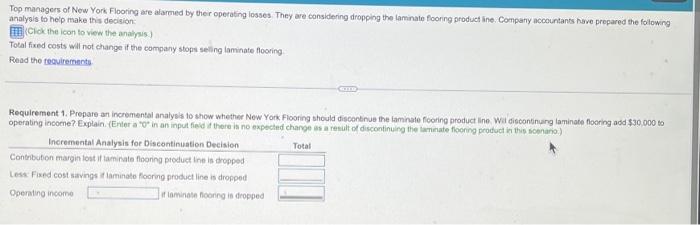  Data table Requirements 1. Prepare an incremental analysis to show whether