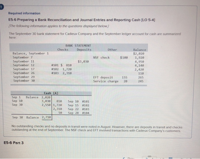  Required information E5-6 Preparing a Bank Reconciliation and Journal Entries and