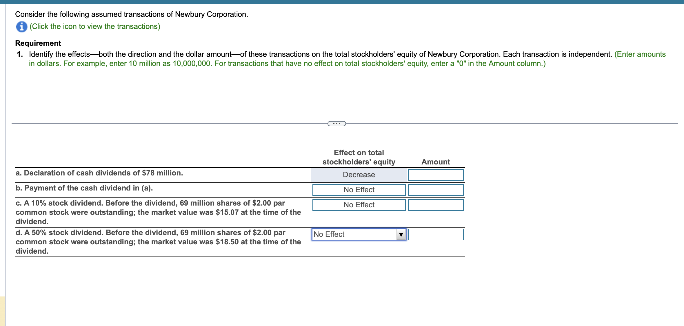 cash dividends of $78 million. b. Payment of the cash dividend in