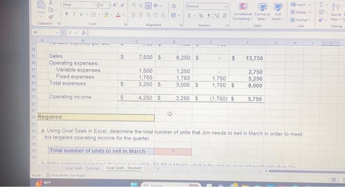 units that Jim needs to sell in March in order to meet