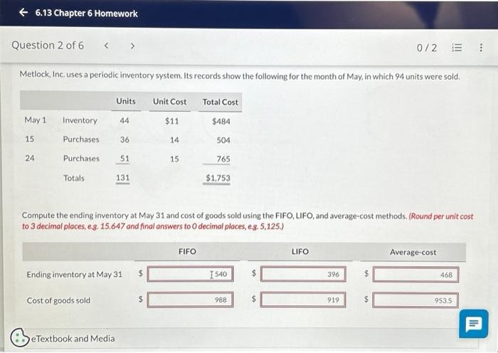  due in two hours pls help Metlock, Inc. uses a periodic