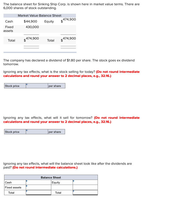  The balance sheet for Sinking Ship Corp. is shown here in