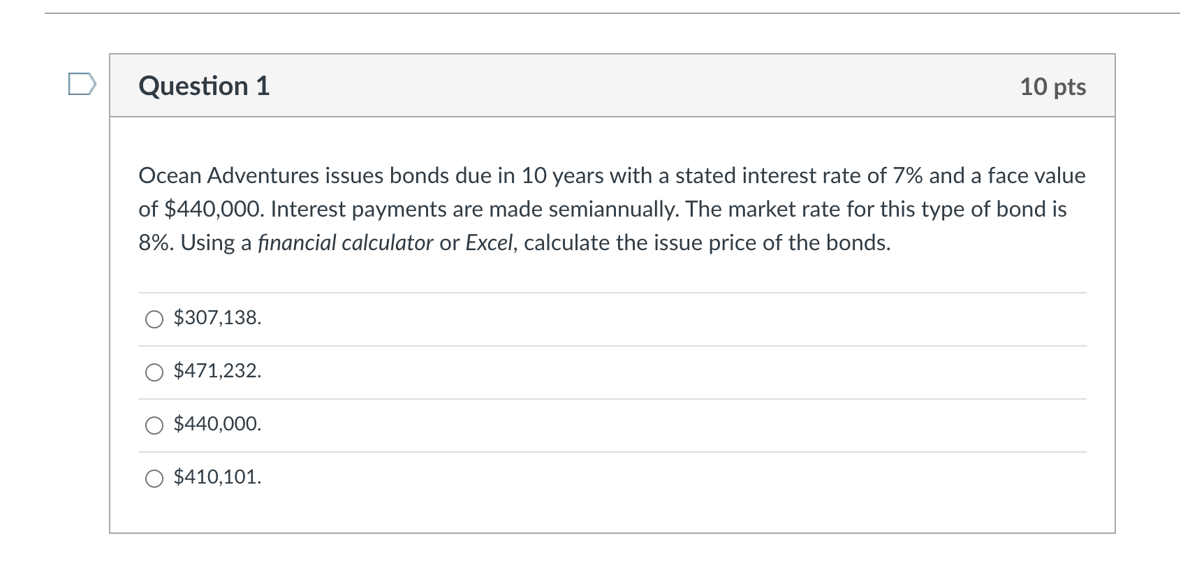Ocean Adventures issues bonds due in 10 years with a stated interest