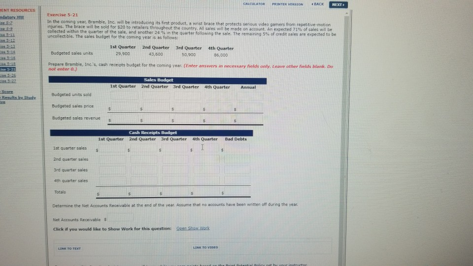 PRINTER VERSION BACK NEXT TENT RESOURCES andatory HW Exercise 5-21 In