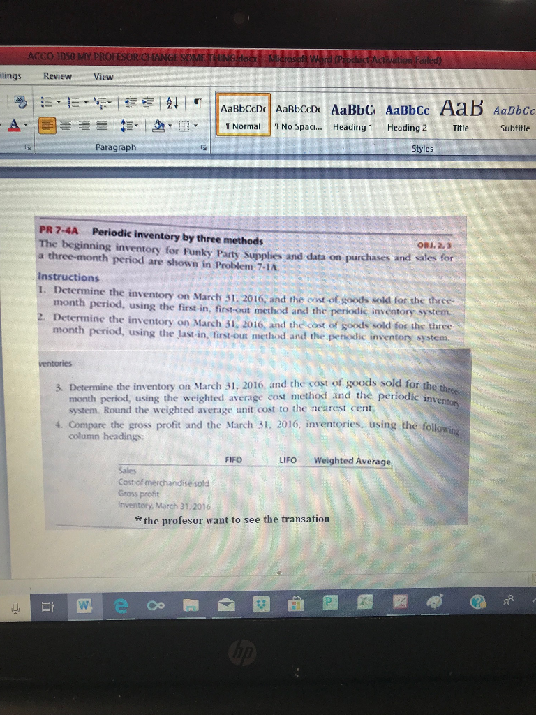 *Change, Inventory 70 units PE 7-6A (pg. 351) - Change , Inventory