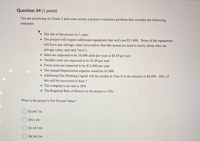  You are practicing for Exam 2 and come across a project