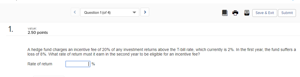 Question 1 (of 4) | Save & Exit || Submit value: