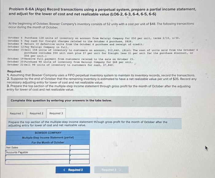 6-6c just answer this that is stated. Problem 6-6A (Algo) Record transactions