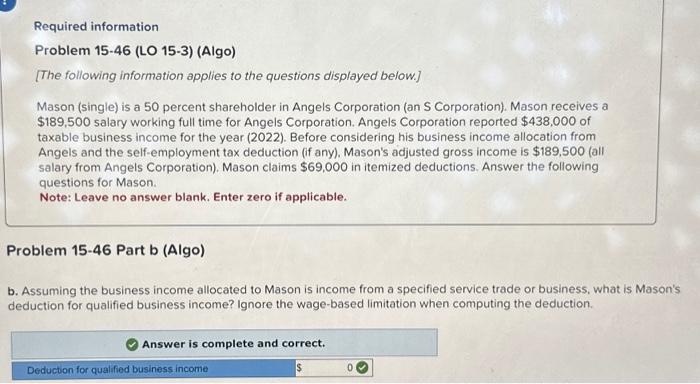 Please help with C Required information Problem 15-46 (LO 15-3) (Algo) [The