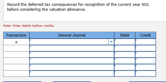 No Journal Entry Required Current tax expense Deferred tax asset Deferred tax