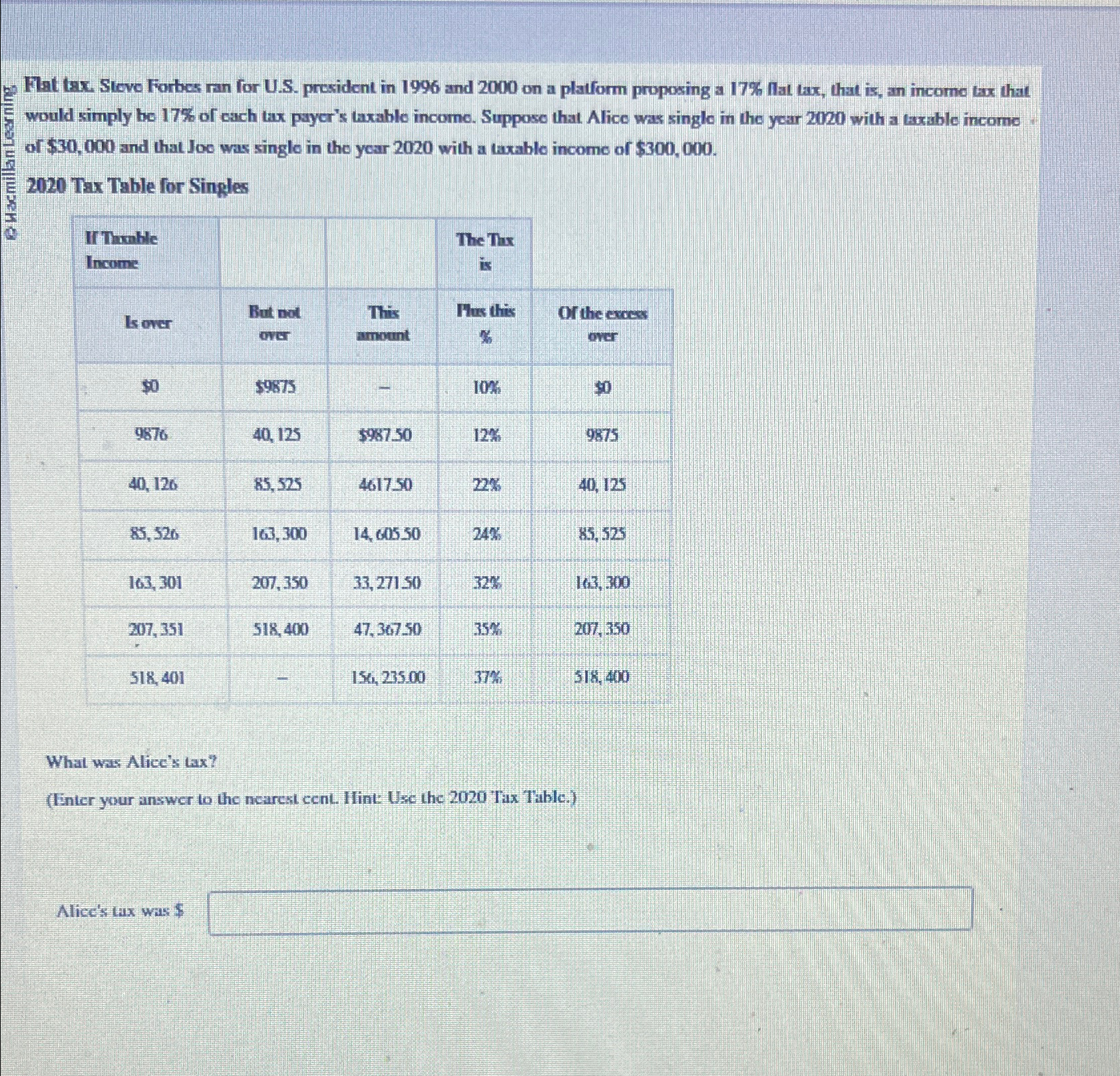  Flat tax. Stove Forbes ran for U.S. president in 1996 and