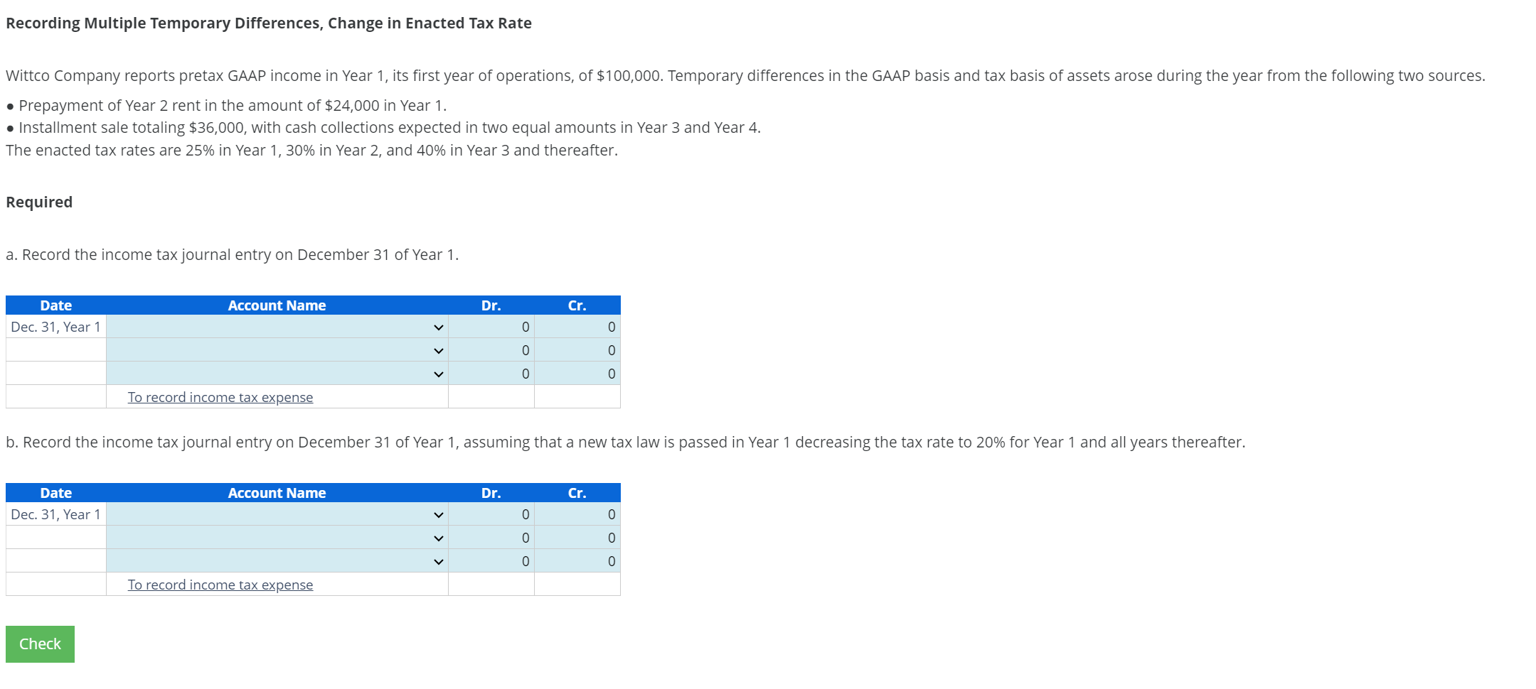 Recording Multiple Temporary Differences, Change in Enacted Tax Rate - Prepayment