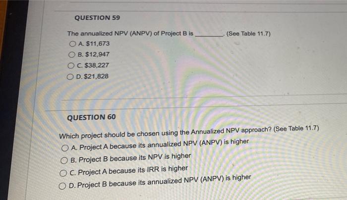 projects, A and B. The relevant cash flows for each project are