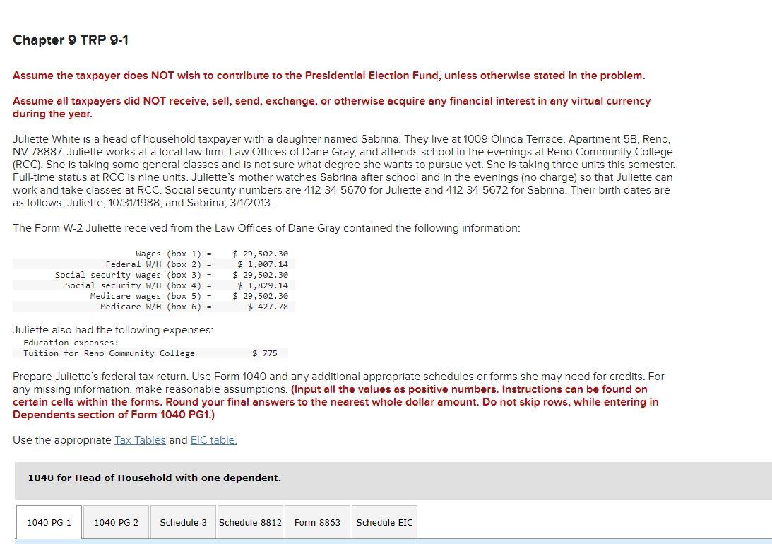  Using 2020 tax tables and EIC table Chapter 9 TRP 9-1